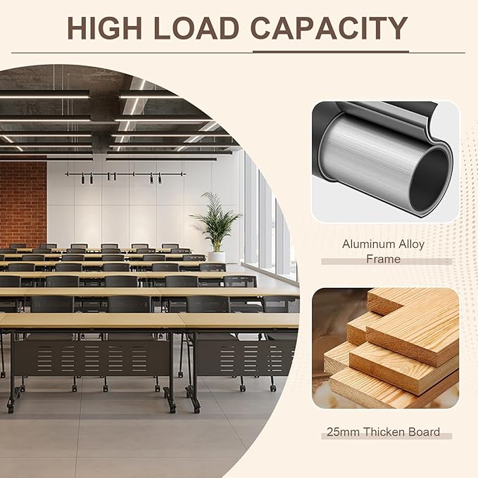 Folding Conference Room Table, Modern Conference Tables with Wheels, Large Rectangular Mobile Training Tables for Office Classroom, Foldable Modular Boardroom Seminar Table Maple (6pack L47.2in)