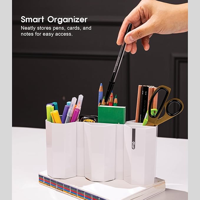 AonT Design Small Desk Organizer - White Pen Tray & Holder (Multi-Compartment) (Made in Korea) – Modern Office Storage Supplies Organizer and Aesthetic Decor for Accessories