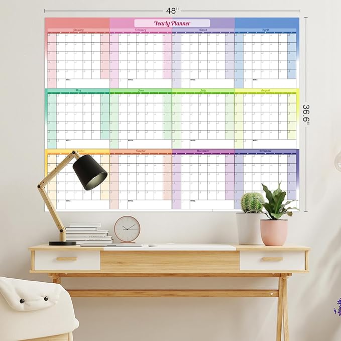 Ospelelf Undated Large Dry Erase Wall Calendar 12 Month Laminated 2025 Calendar 36.6'' x 48'' Yearly Monthly Family Calendar