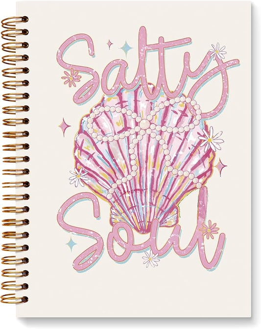 JXREQ Cute Pink Seashell Coastal Notebook Journal for Women, Preppy Pink Journaling Notebooks Coquette Office School Supplies, Beachy Spiral Notebooks 5.5x8.3
