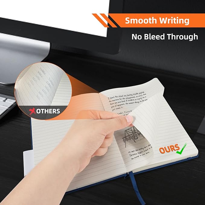 BOSSAND College Ruled Notebooks, 6 Pack A5 Lined Journal Notebooks, 200 Pages 100 GSM Thick Paper, Hardcover, 8.25 inches x 5.75 inches, Navy Blue