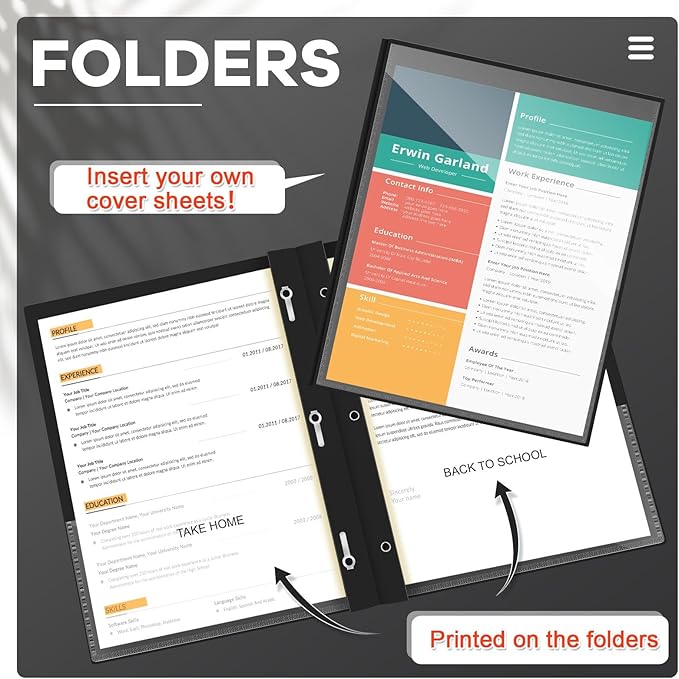 Henoyso 48 Pcs Plastic Folders with Clear Front Pocket and 3 Prong Take Home Plastic 2 Pocket Folder Back to School for Students Parent Teacher Communication for School Office (Black)