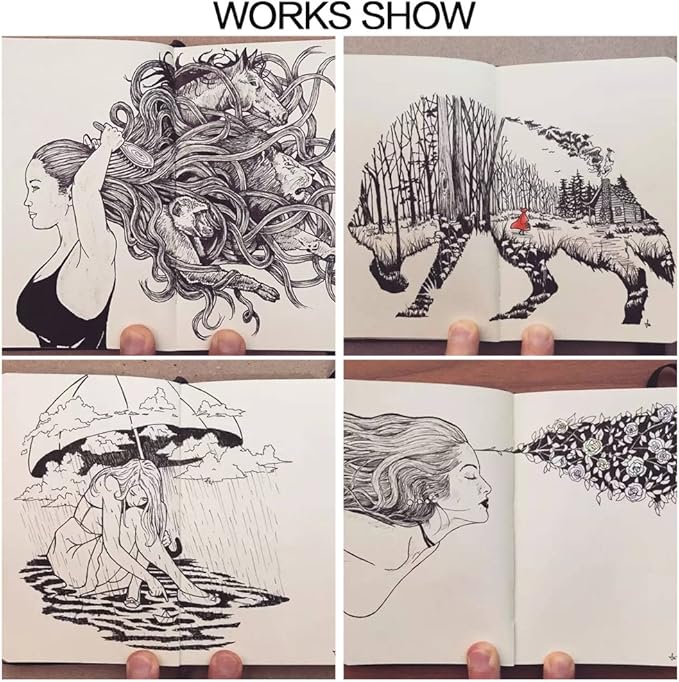 Set of 10 Black Micro-Pen Fineliner Ink Pens, Anti-Bleed & Waterproof Archival ink,Brush & Calligraphy Tip Nibs - Artist Illustration, Office Documents, Scrapbooking, Technical Drawing