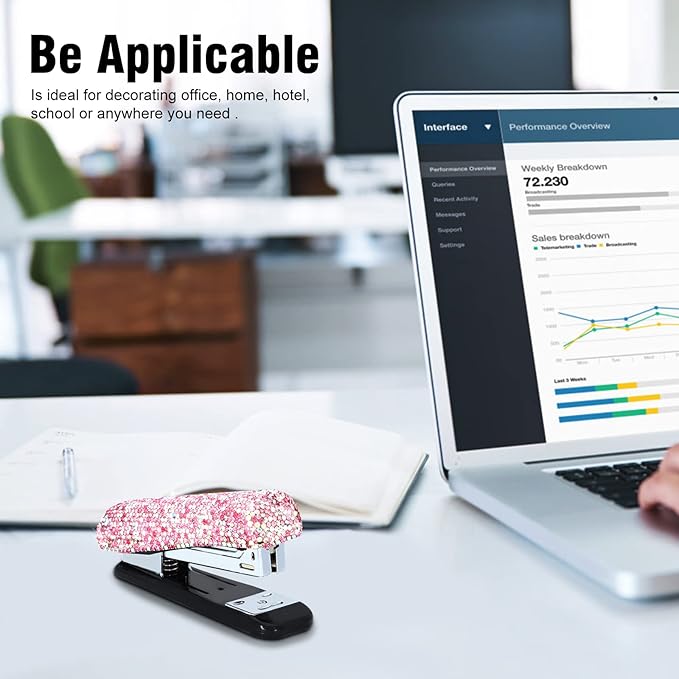 KEYPOWER Diamond Crystal Handmade Bling Dazzling Pink Stapler for Office, School, or Home