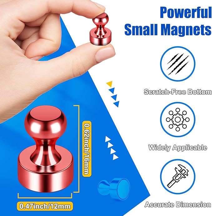 Strong Magnets for Fridge, Mini Whiteboard Magnets, Red Metal Magnetic Push Pins, 120 Pack Magnetic Clips Heavy Duty for Kitchen Accessories, Office Accessories, Locker, Desk