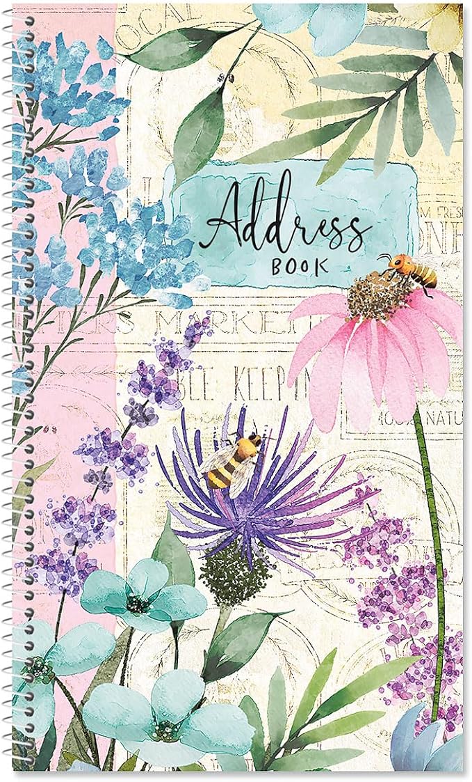 Current Wildflower Sanctuary Address Book-94 Pages;Small 5" x 8-1/2" Size for Purse or Office,Spiral Bound Soft Cover Organizer for Contacts,Addresses,Email, & Phone Numbers + 50 Replacement Stickers