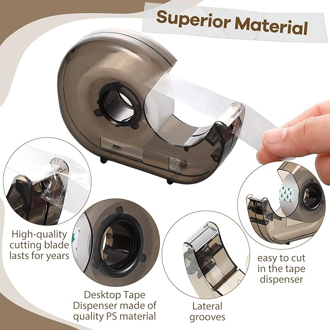 Sabary 50 Pcs Handheld Tape Dispenser Desktop Adhesive Cutter Transparent Plastic Refillable Dispenser Lightweight and Portable Manual Use Adhesive Holder for Home Packing, No Tape Included