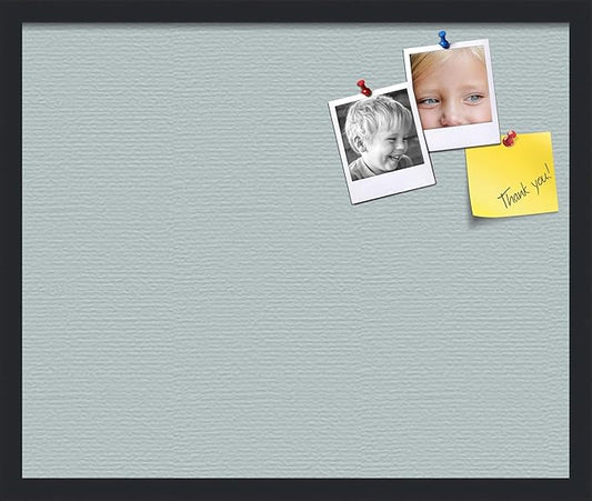 PinPix 24x20 Inch Cork Bulletin Board. This Decorative Framed Pin Board Comes with Soft Blue Design and a Satin Black Frame. Ideal for Home Office Decor or Message Board (PinPix-1814)