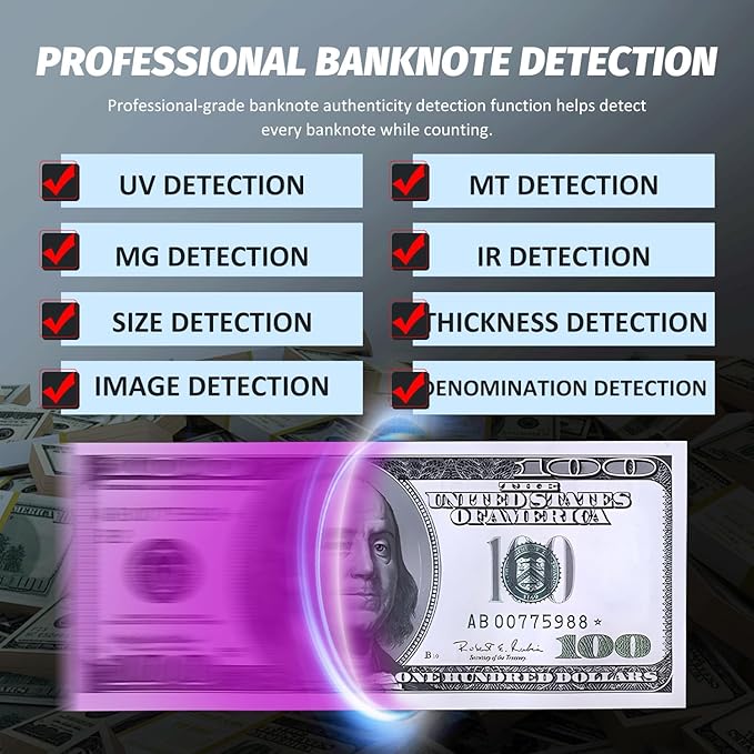 Money Counter Machine Mixed Denomination with Value Count, Touch Screen with 5 Currencies Suitable, MT/UV/MG/IR Counterfeit Bill Detection, 6 Modes Available Cash Counter with LCD Display