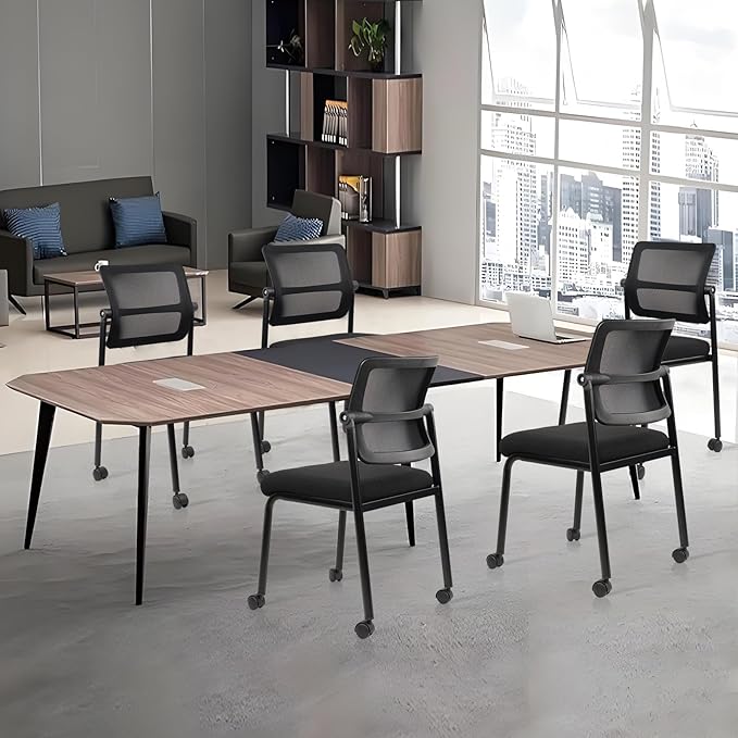 CLATINA Stacking Chairs 8 PK, Adjustable Backrest Stackable Mesh Office Waiting Room Armless Chair with Wheels for Guest Reception Conference Lobby Side School, Black