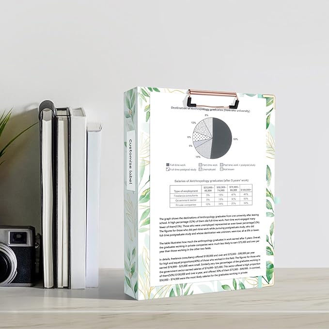 Ospelelf Binder 3 Ring 1 Inch, Green Floral Round Ring Clipboard Binder for Letter Size Paper with 5 Tab Dividers, for School and Office Supplies