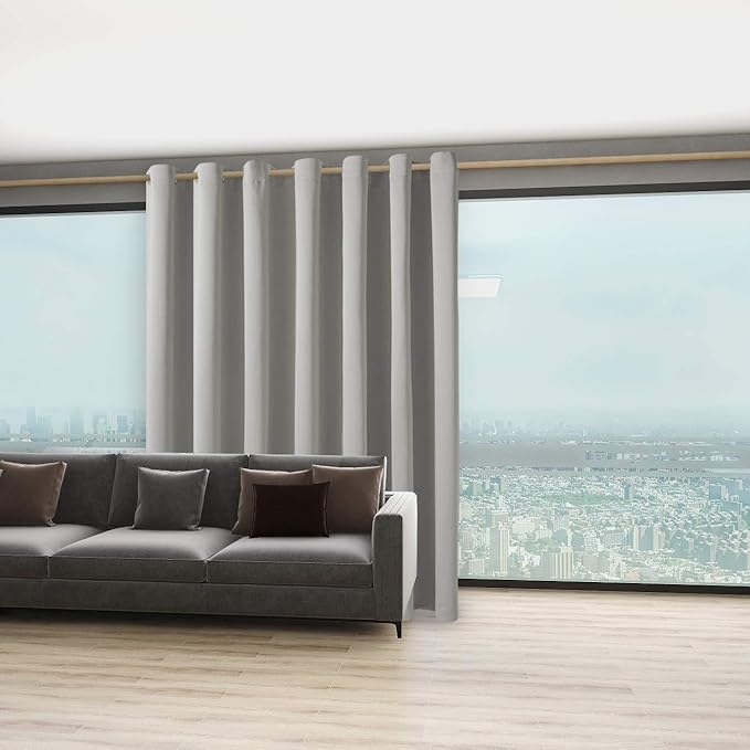 BONZER Room Divider Curtain Total Privacy Wall Extra Wide Grommet Room Darkening Curtains for Patio Sliding Glass Door, 96L x 120W Inch (8L x 10W ft), 1 Panel, Silver