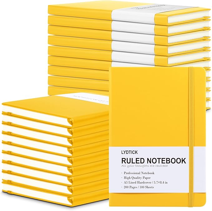 20 Pack Journals for Writing College Ruled Notebooks Journal in Bulk, Hardcover Notebooks (200Pages) for Note Talking, Lined Bullet Journals for Home School Office, 5.7"x8.4", Yellow