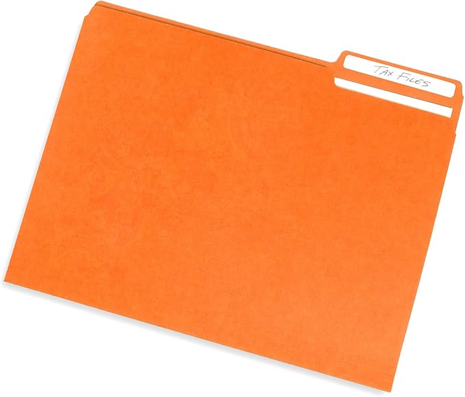 File Folder, 1/3 Cut Tab, Letter Size, Orange, Great for Organizing and Easy File Storage, 100 Per Box