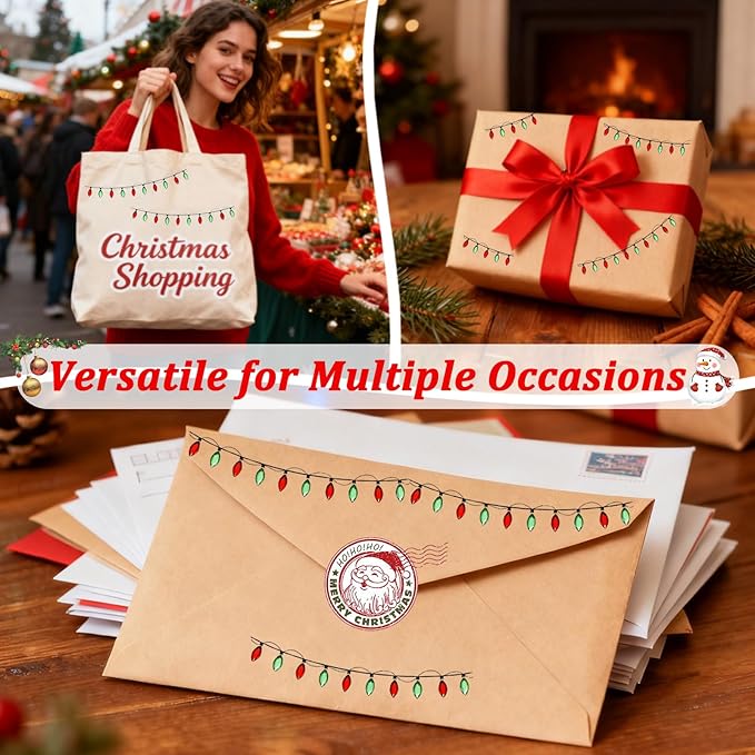 2 Sheets Christmas Lights Stickers for Crafts, 3D Christmas Light Embellishment Stickers, Gem Border Dimensional Sticker, Glitter Glue Stickers for Festive Crafts, Scrapbooking and Decoration