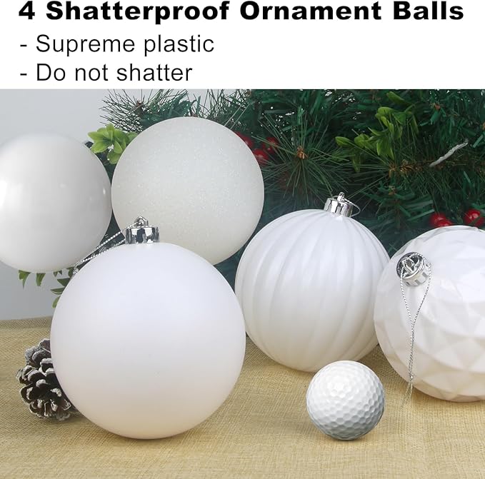 White 4.0" Large Christmas Balls - Christmas Tree Decoration Ornaments Shatterproof Hanging Balls for Birthday Halloween Holiday Wedding Decorations Set of 4pcs