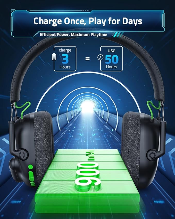 Wireless Gaming Headset for PC, PS5, PS4, Mac, Switch, 2.4GHz USB Dongle Headphones with Mic, Bluetooth 5.4, 50mm Driver, Stereo Sound, Cool Lighting, 50H Battery-Black/Green