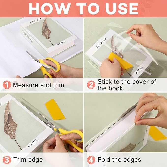 4 Rolls Clear Contact Paper, Plastic Book Covers 13.5 in x 5 ft, Contact Paper Peel and Stick, Clear Self Adhesive Protective Liner Papers Protector for Crafts Paperback Textbook Hard Covers Documents