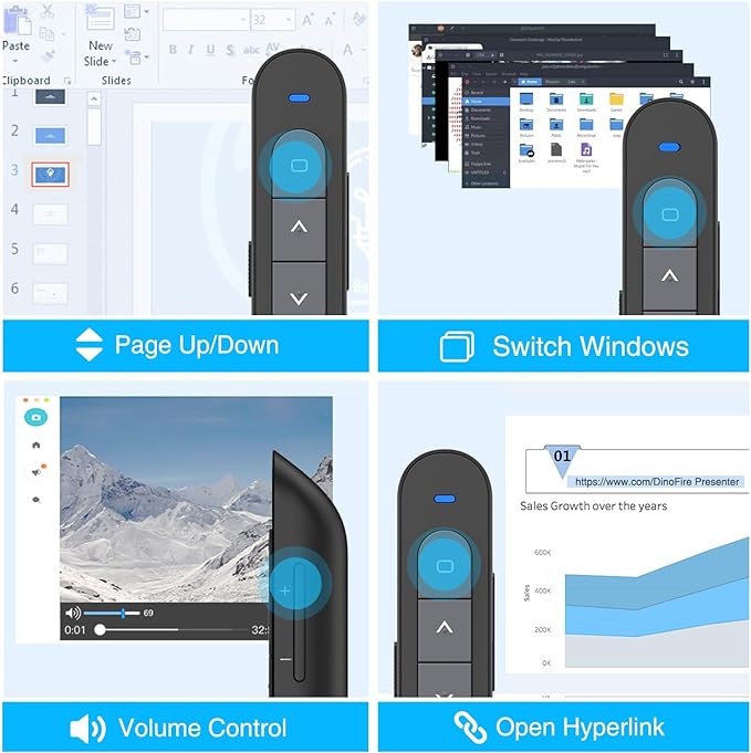 DinoFire Presentation Clicker with Case, Wireless Presenter Remote Powerpoint Clicker Storage Proective Bag