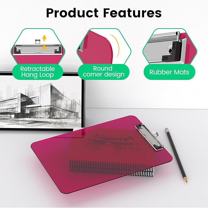 Bulk Clipboards Set of 12, 8.5x11 Plastic Colored Clear Clip Board with Ruler, Suitable for Classroom, Students, Kid, Size 9" x 12.5" with Low Profile Clip, Office & School Supply