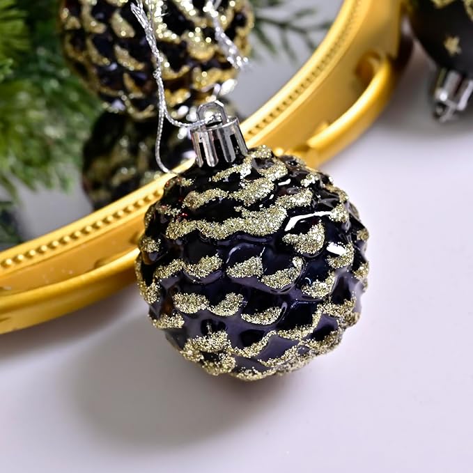 Christmas Tree Ball Ornaments 20ct Set, 2.36 Inch Black Gold White Classic Christmas Decorations, Shatterproof Hanging Ornaments for Xmas Holiday Decoration