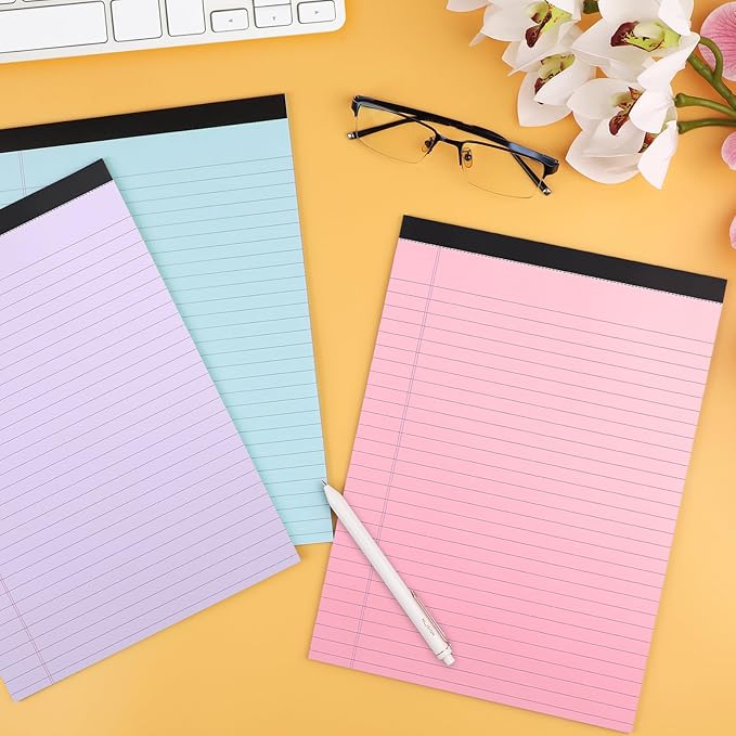 Colored Legal Pads, 3 Pack Writing Pads 8.5 x 11 inch, Micro Perforated Notebooks with Sturdy Back, Wide Ruled, 30 Sheets Per Writing Pad for School, College, Office, Professional (Blue/ Pink/Purple)