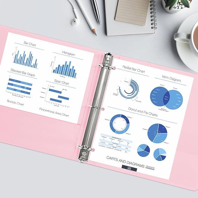 1.5-inch 3 Ring Binder with 2 Pockets, Premium 1.5'' Binders Holds US Letter Size 8.5'' x 11'' Paper - Versatile Binders for Office, Home, and School Use, 6 Pack (1.5-inch Pink)