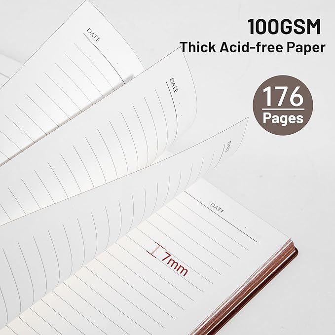 CAGIE Lined Journal Notebook for Men & Women,176 Pages A5 Medium Size Softcover Leather Journals for Writing,Travel,Business,Work & School, 100 GSM Thick Paper (5.7'' x 8.3'') (Taupe)