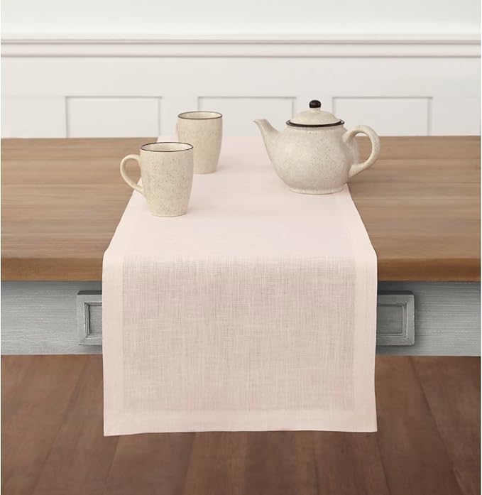 Solino Home Linen Pink Table Runner 60 Inches - 100% Pure Linen Small Table Runner 14 x 60 Inch Ideal for Dresser and Coffee Tables - Fete