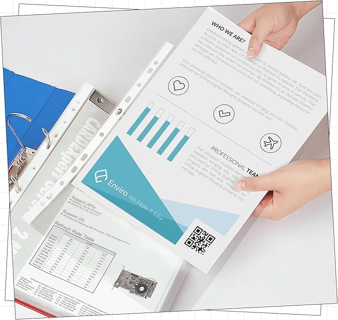 Clear Sheet Protectors 11.89 x 9.17in,100 A4 Punched Pocket,Heavy Duty Binder Sleeves 11-Hole Plastic Page Protectors Sheet Top Loaded for 2/3/4 Ring Binder Fits Standard A4 Paper for Home,Office