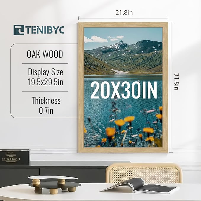 20x30 Frame Set of 3, Natural Oak Wood Poster Frame, Horizontal or Vertical Wall Hanging for Photo, Poster, Map and Puzzle