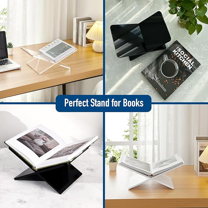 Acrylic Book Stand 15 x 9 x 6 in - Large Open Display for Cookbooks, Art, Bible, Guest Books - Coffee Table Reading Stand - Black