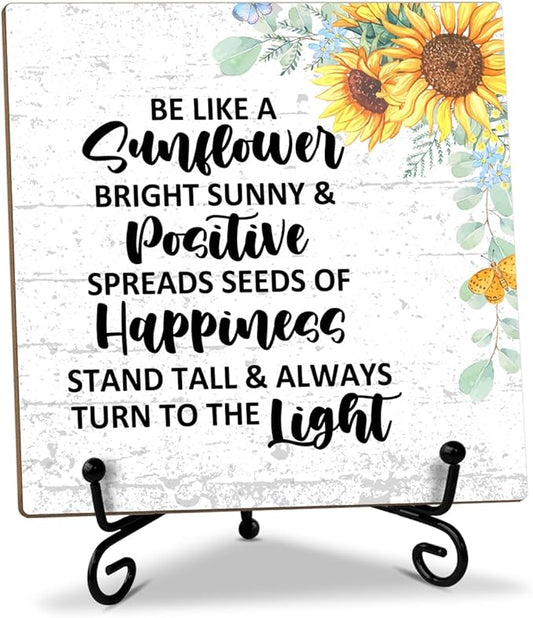 Sunflower Decor Wood Sign with Stand, Inspirational Gifts Motivational Gifts for Women Men Coworker Friends, Home Office Positive Decor Table Centerpiece Desk Decor Plaque for Bedroom Kitchen -37