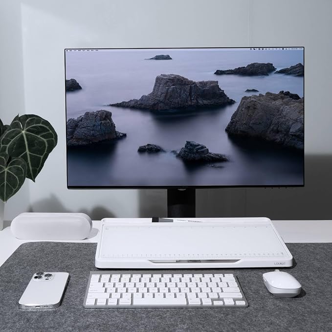 LOUKIN Glass Desktop Whiteboard, 15.3" x 5.6" Dry Erase Desk Board with Dotted and Graduated Surface, Desktop Buddy, Great for Design and Drawing, 3 Markers and 1 Dry Erase Eraser Included (White)