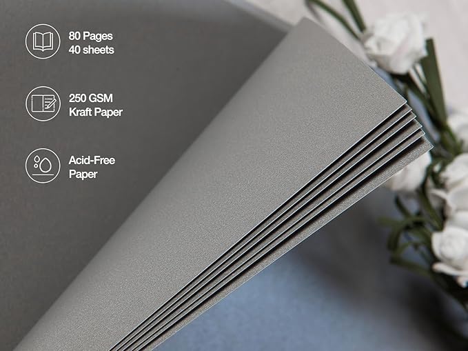 potricher 12 x 12 Inch Large DIY Scrapbook Photo Album 80 Pages Thick Kraft Blank Gray Paper Memory Book for Wedding and Anniversary Family (Gray, 12 Inch)