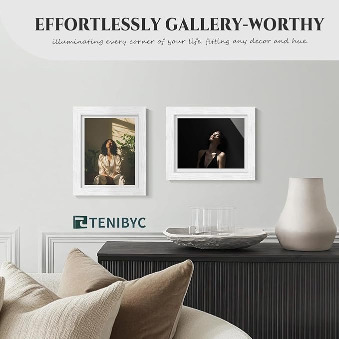 8x10 Picture Frame White - 4 Pack, Wooden Textured & HD Tempered Glass, Table or Wall Display, 8 x 10 Photo Frame - Holiday Decoration