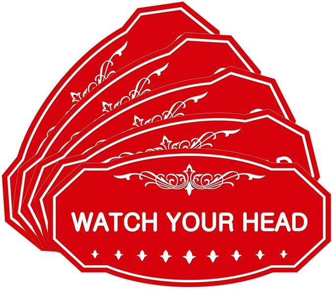 Signs ByLITA Victorian Watch Your Head Sign (Red) - Large 5 Pack