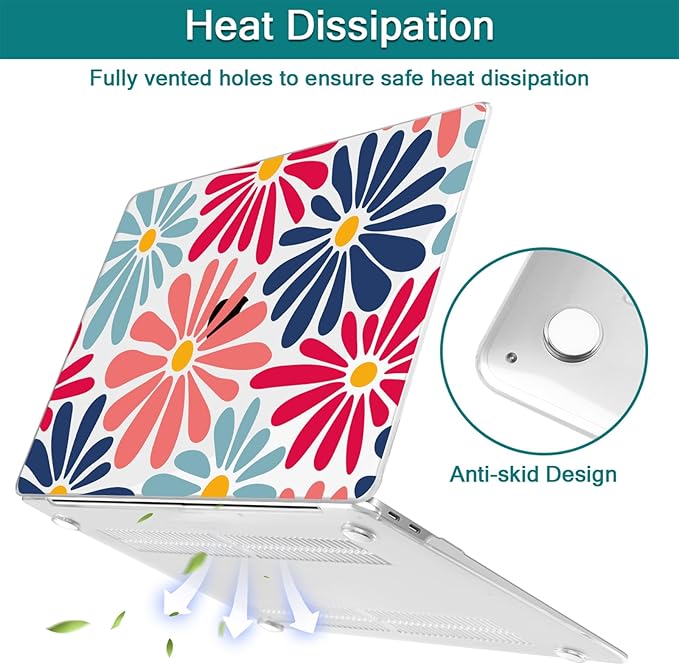 Teryeefi for MacBook Pro Case 13 inch 2022 2021 2020-2016 Release A2338 M2/M1 A2251 A2289 A2159 A1989 A1706, Clear Laptop Hard Shell with Keyboard Cover & Trackpad Film & Type C Adapter,Flowers W129