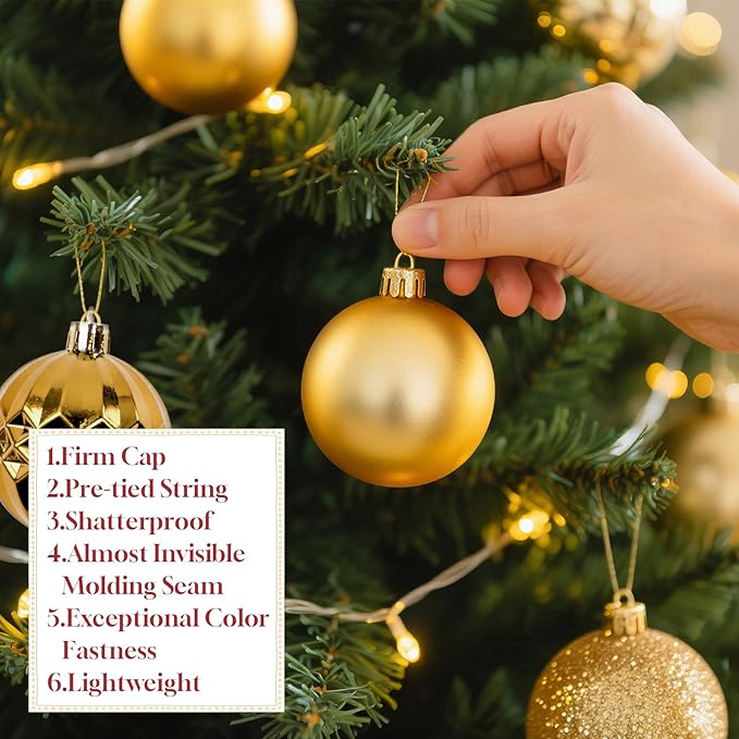 Christmas Tree Decorations Ornament Set, 60ct 2.36 Inches Gold Shatterproof Christmas Ball Ornaments, Hanging Ball for Xmas Holiday Wedding Party Decor