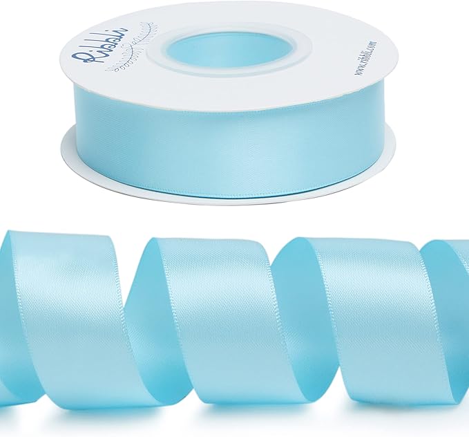Ribbli Light Blue Double Faced Satin Ribbon,1” x Continuous 25 Yards,Use for Bows Bouquet,Gift Wrapping,Baby Shower,Floral Arrangement