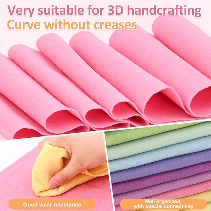 XSEINO 12 Rolls 8"x35" 1.4mm Thick Soft Felt Fabric Sheet 12 Assorted Macarone Series Colors Felt Pack for DIY Craft Sewing Squares Nonwoven Patchwork