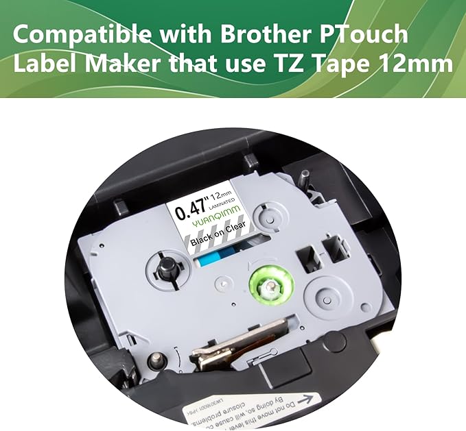 TZe TZ Tape 12mm 0.47 Laminated Clear Compatible for Brother P Touch Label Tape TZe-131 TZe131 TZ-131 TZ131 Replacement for Brother P Touch Lable Maker 12mm Clear for PTH110 PTD200 PTD210, 5 Pack