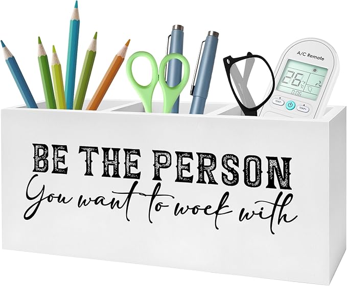 Be the Person You Want to Work with Pencil Pen Holder for Desk, Motivational Wooden Pencil Holder Organizer for Home Office Desk Accessories, Encouragement Gifts for Women Men