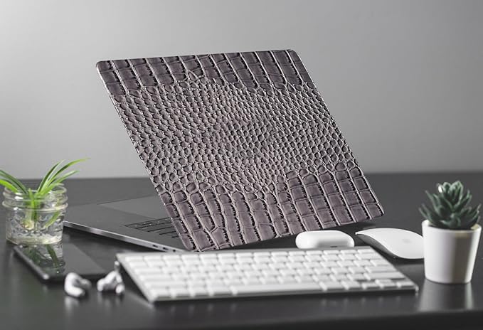 KEROM Compatible with Crocodile MacBook Air 13 inch Case 2021 2020 2019 2018 M1 A2337 A2179 A1932, Textured Elegant Luxury Aligator Skin Snakeskin PU Leather Hard Shell & Keyboard Cover, Grey