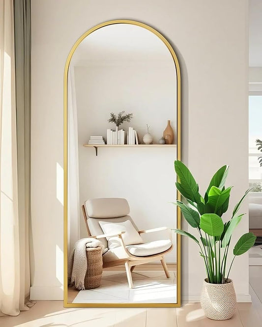 SUNQUEEN 64"x21" Floor Mirror Full Length, Arched Full Length Mirror with Stand, Full Body Mirrors for Bedroom Living Room or Cloakroom Gold