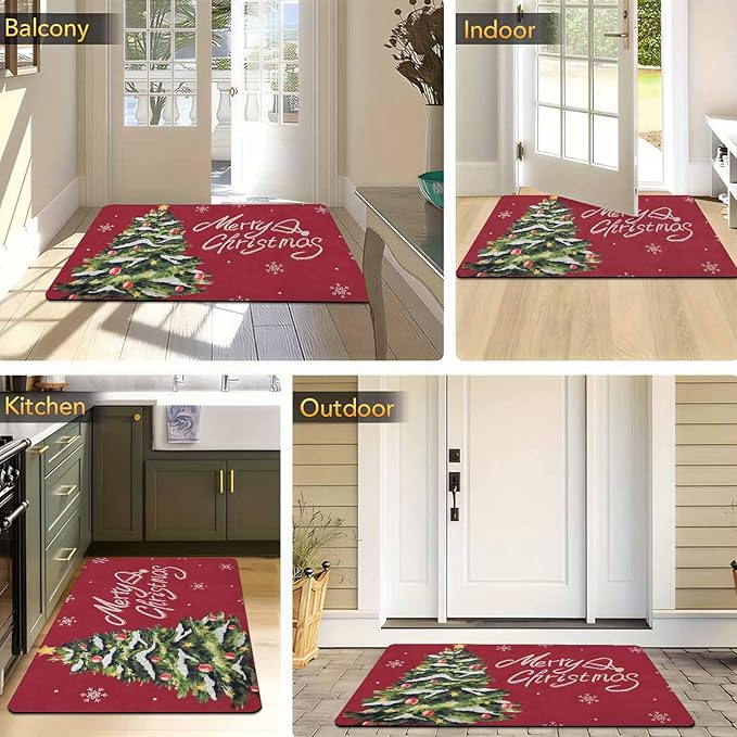 Christmas Doormat Christmas Tree Snowflakes Welcome Mat Farmhouse Floor Mats Outdoor Front Door Mat Front Porch Rugs for Thanksgiving Christmas Indoor Outdoors Decorative, 16" x 24" Inch