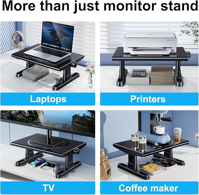 Monitor Stand Riser for Desk,360°Rotation Freely Height Adjustable by Knob,4.4-5.8 Inches,Ergonomic Monitor Stand Mount, Desktop Monitor Stand Riser for Computer,Laptop,Printer,Tv,Black