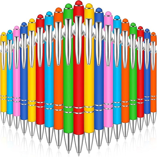 Zonon 38 Pieces Rubberized Ballpoint Pen with Stylus Tip Stylish Metal Pen Capacitive Styli with Soft Rubberized Grip, Black Ink for Most Devices(Chic Colors)