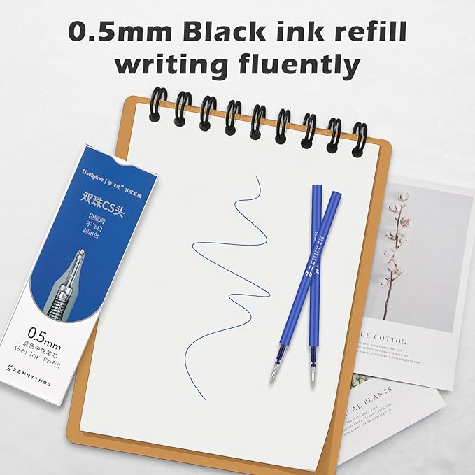 Ddaowanx 10 Pieces Gel Ink Pen Refills, Fine Point 0.5mm Tip Smooth Writing Quick Dry for Journaling Writing School Office Supplies (10 Pcs Gel Pen Refills, Blue)