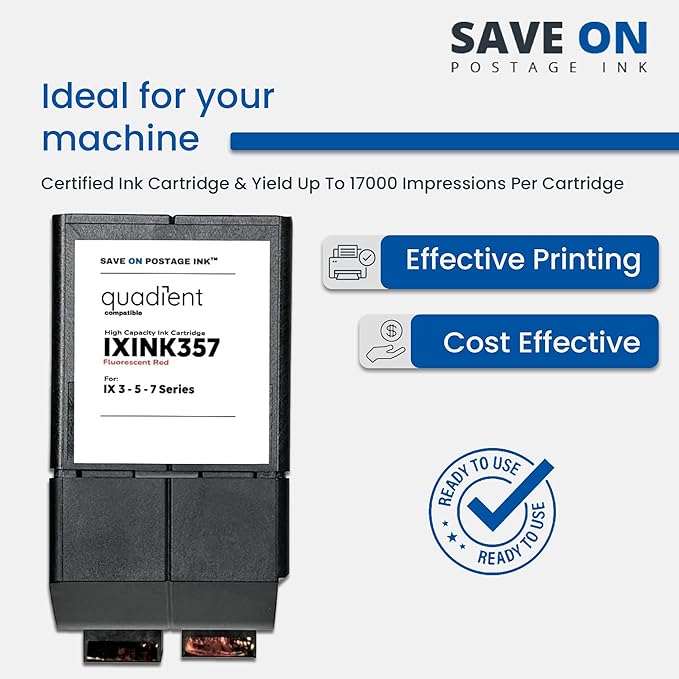 Compatible IXINK357 Quadient Neopost Ink Cartridge (1 Pack, Standard Capacity) - Fluorescent Red Printer Ink Cartridge for IX3 IX5 & IX7 Mailing System & Postage Meter - Replacement Inkjet Printer Ink